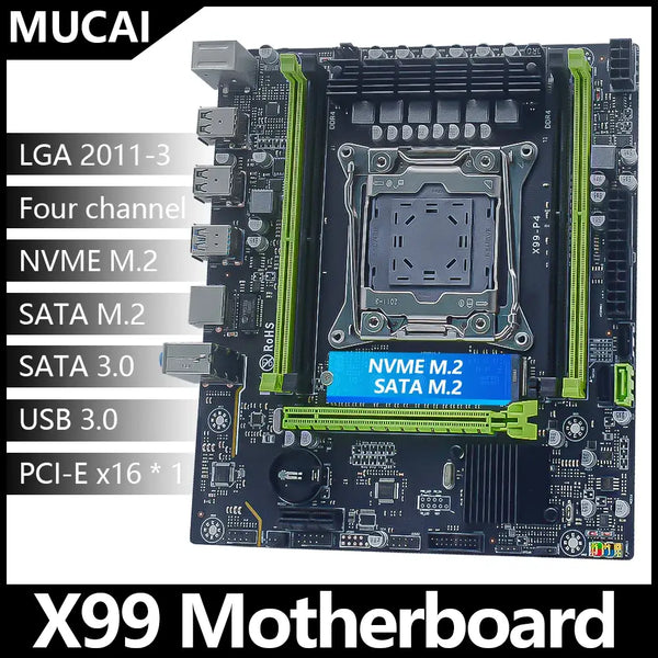 MUCAI X99 P4 Motherboard featuring LGA 2011-3 socket and NVME M.2 slots for Intel Xeon support