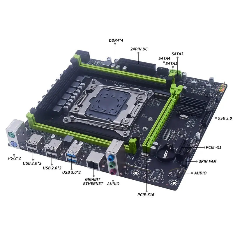 MUCAI X99 P4 Motherboard with green and black components supports Intel Xeon