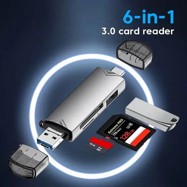 6-in-1 USB card reader from Mainland China with versatile card slots for efficient memory management