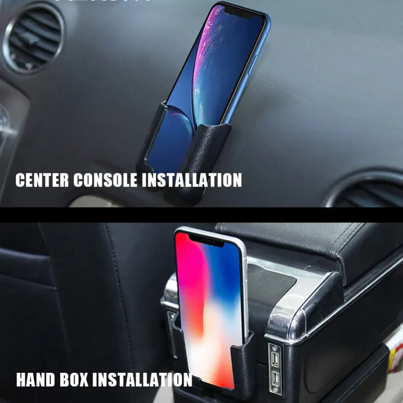 Smartphone holder for cars displayed in two positions, compatible with applicable mobile devices