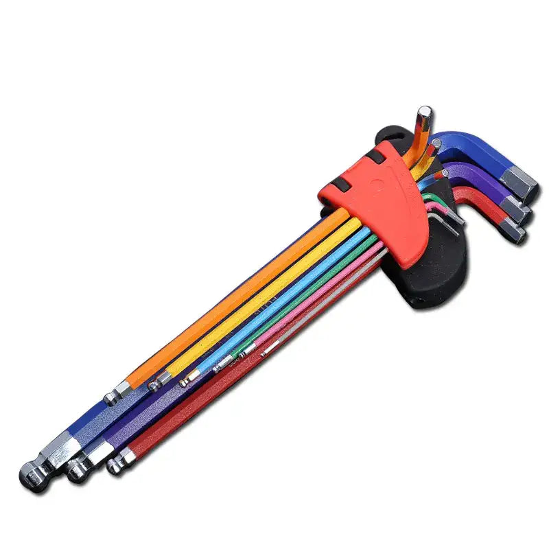 Colorful hex key set featuring PIPES Chromium-Vanadium Hex tools in various sizes