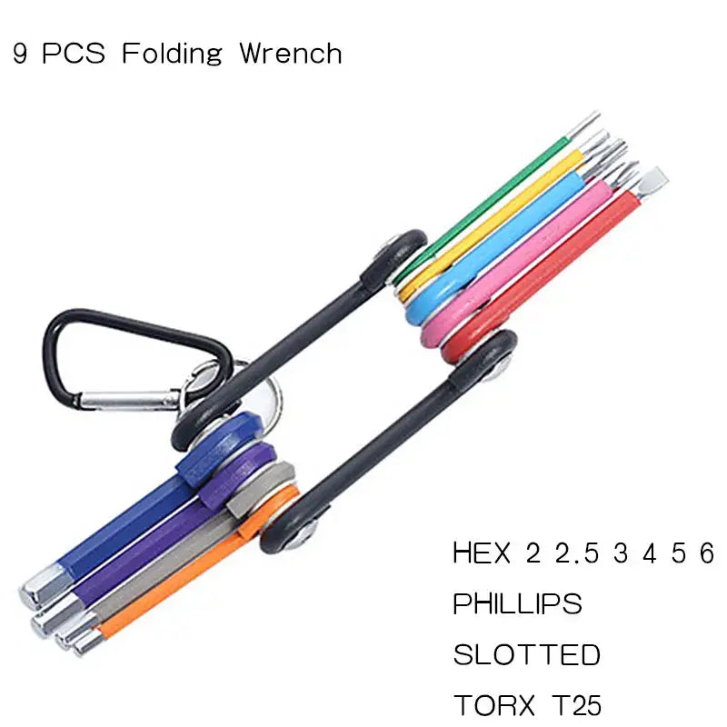 Colorful PIPES Chromium-Vanadium Hex Key Set with screwdrivers on a carabiner clip