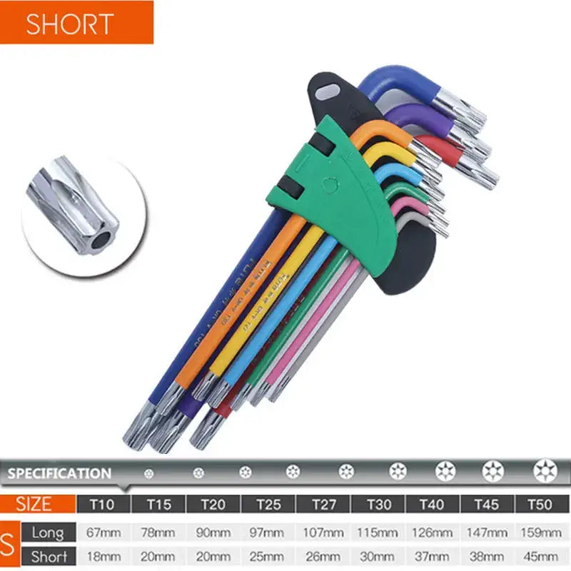 Colorful hex key set featuring PIPES Chromium-Vanadium Hex wrenches in various sizes