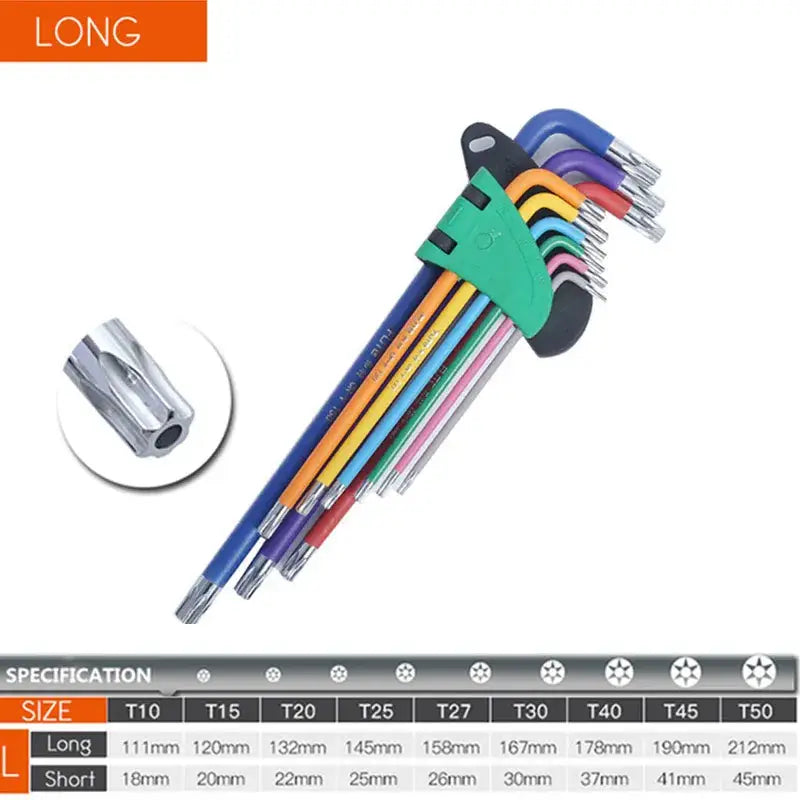 Colorful hex key set in various sizes, PIPES Chromium-Vanadium Hex Key Set from Mainland China