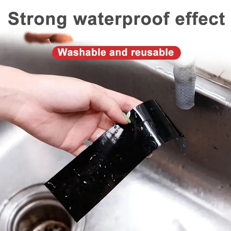 Black waterproof tape applied to Nano Carbon Fiber Car Sticker tested under running water