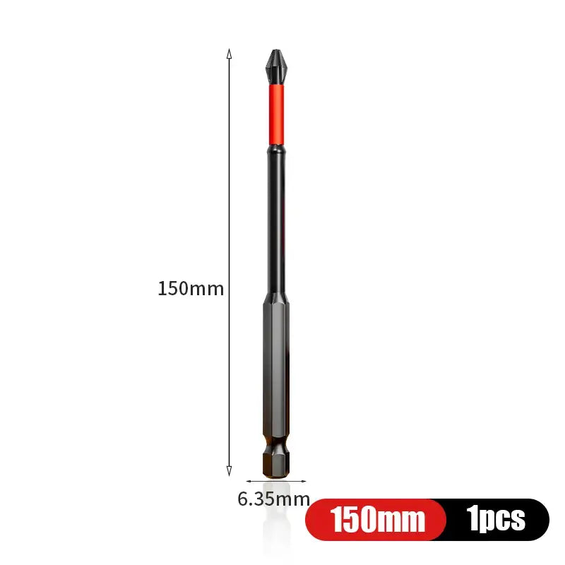 Long screwdriver bit with red tip and black shaft in NIUXIANG Mini Screwdriver set