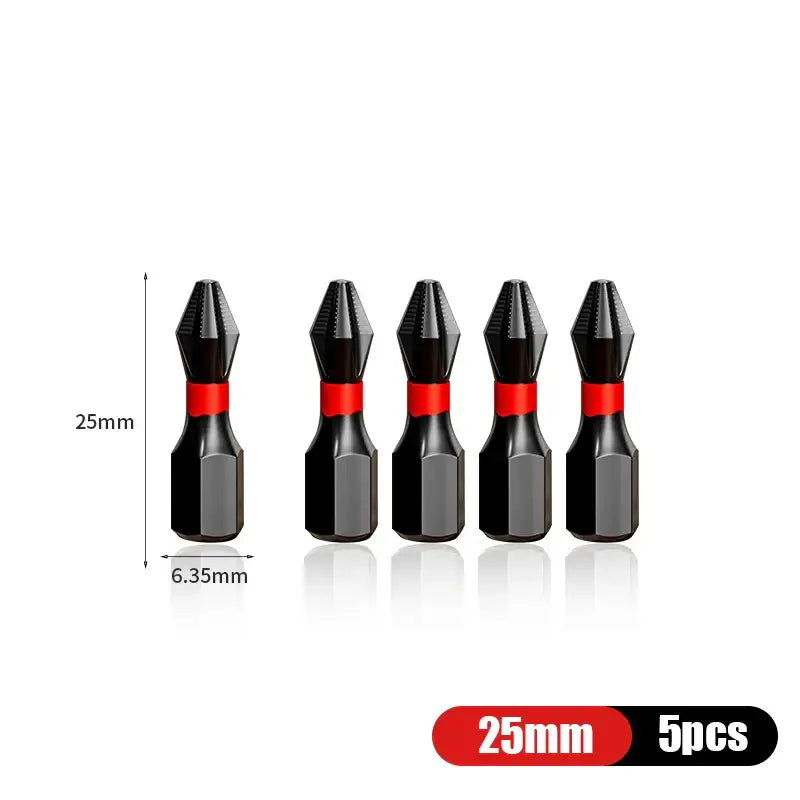 Five black magnetic screwdriver tips with red bands from NIUXIANG Mini Screwdriver Set