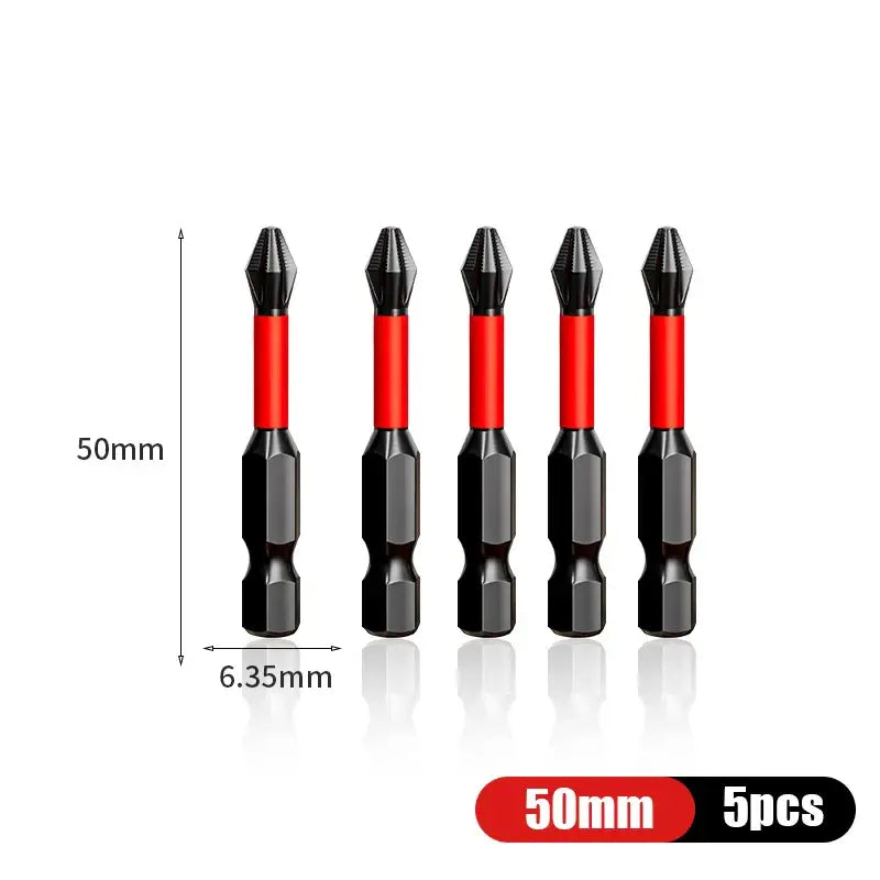 Five red and black magnetic screwdriver tips in NIUXIANG Mini Screwdriver Set