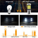 Comparison of NLpearl W5W T10 LED and halogen bulbs, showcasing appearance and performance