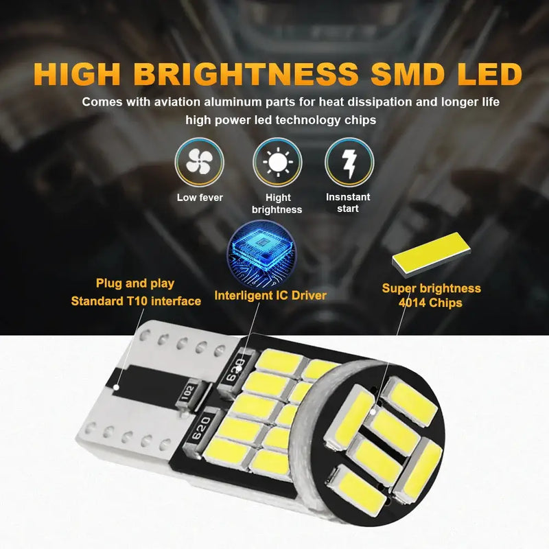 LED light bulb with SMD chips on T10 base for NLpearl W5W T10 enhanced vehicle lighting