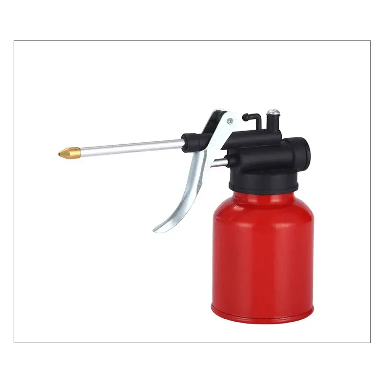 Red 250ml oil can with die cast body and long nozzle for precise lubrication