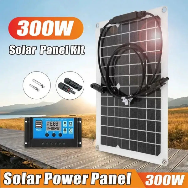 Solar panel kit with 300W output and charge controller for efficient energy solutions