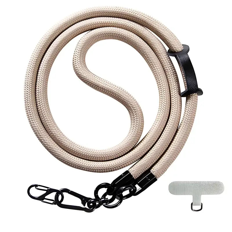 Beige rope-like dog leash with black metal attachments for NoEnName_Null shoulder straps