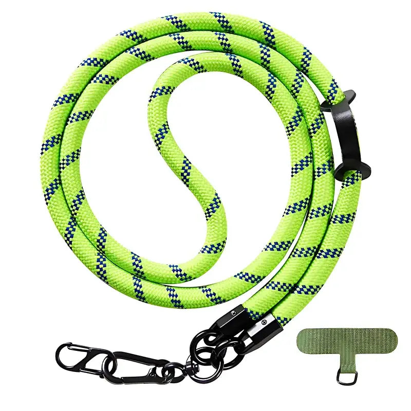 Bright green rope leash with black accents for NoEnName_Null cross-body shoulder straps