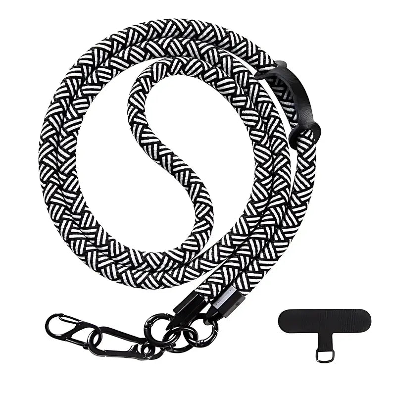 Braided black and white rope leash with metal clips for NoEnName_Null shoulder straps