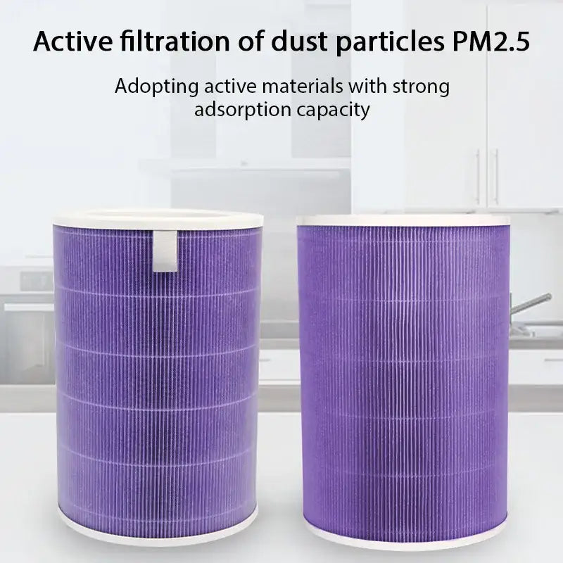 Purple cylindrical air purifier parts for effective PM2.5 dust particle capture and air purification