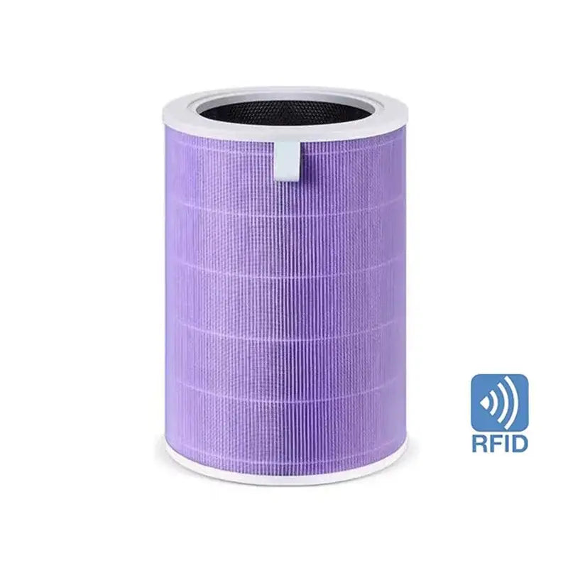 Cylindrical purple air filter with RFID tag for high-quality air purifier parts