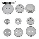 Collection of circular metal discs with varied hole patterns for NoEnName Null Origin tools