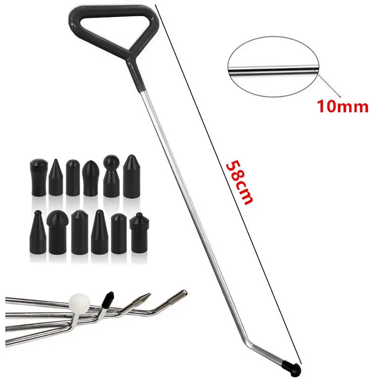 Long-handled metal rod with curved end for effective car dent repair in NoEnName_Null kit