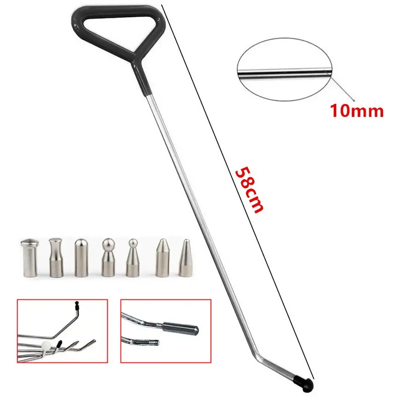 Long-handled metal rod with curved tip for effective car dent repair in NoEnName_Null Kit