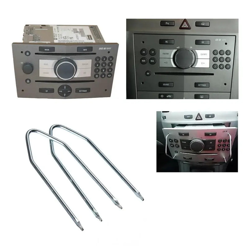 Car radio stereo head unit featuring control buttons and display for stereo release removal