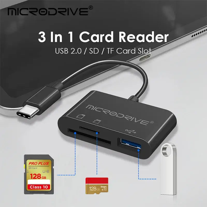 3-in-1 USB-C Card Reader for SD and TF cards, ideal for NoEnName Null Card Multi Slot