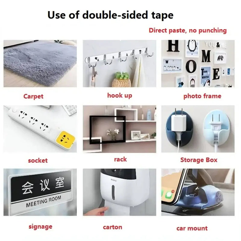 Collage showcasing household applications for NoEnName Null DIY double-sided adhesive tape