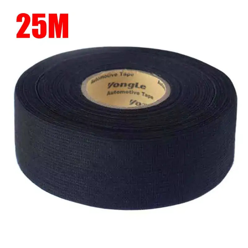 Roll of black automotive tape labeled 25M for DIY electrical supplies from Mainland China