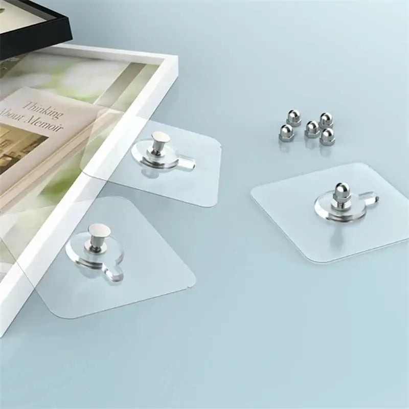 Adhesive hooks with transparent bases and metallic knobs for NoEnName Null DIY supplies