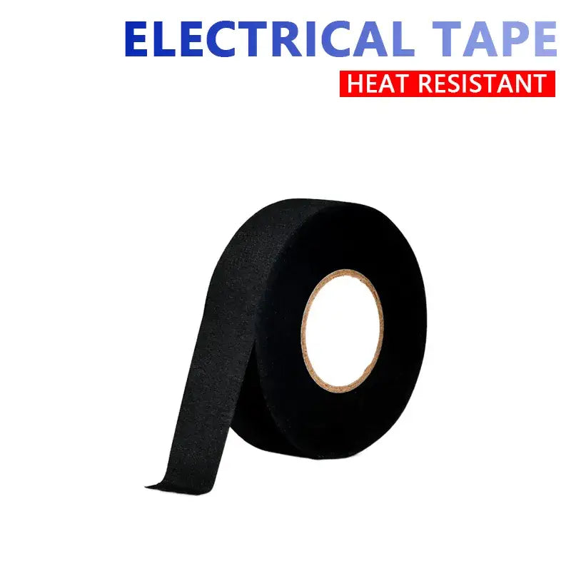 Black electrical tape labeled heat resistant, ideal insulating tape for voltage protection