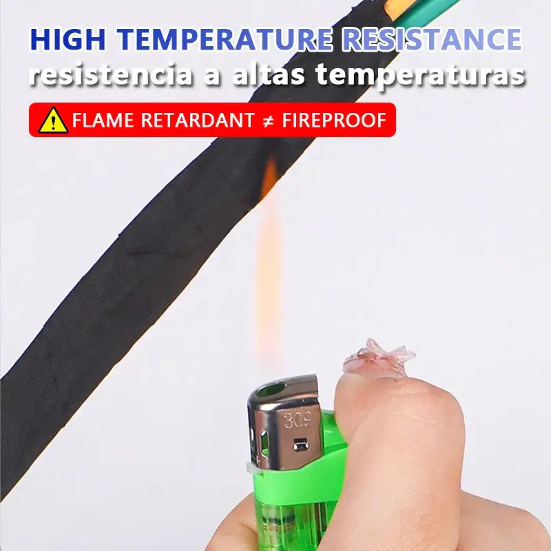 Heat-resistant black cable exposed to flame with NoEnName_Null Electrical Tape for insulation