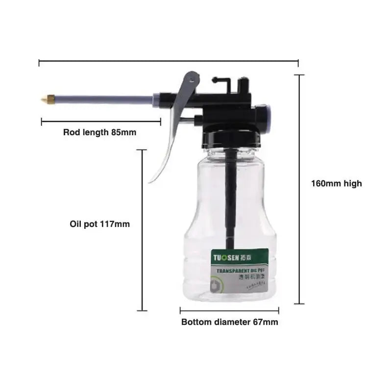 Oil can with pump mechanism and transparent reservoir in NoEnName Null Origin Engineering Plastic