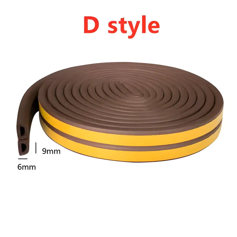 D-shaped weatherstripping tape in brown and yellow for effective window sealing strips