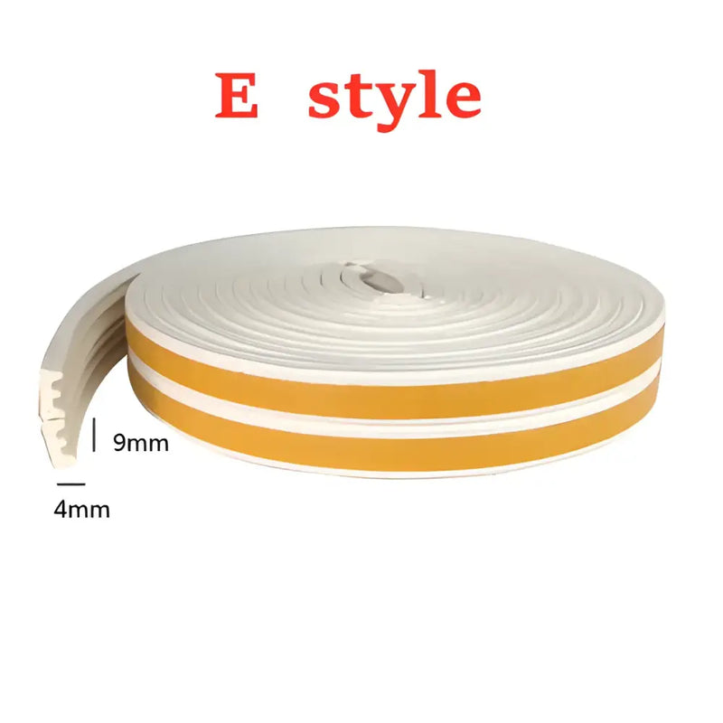 White weatherstripping tape with yellow stripes for effective window sealing strips