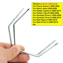 Bent metal rod tool held between fingers with yellow box listing NoEnName Null Origin vehicle models