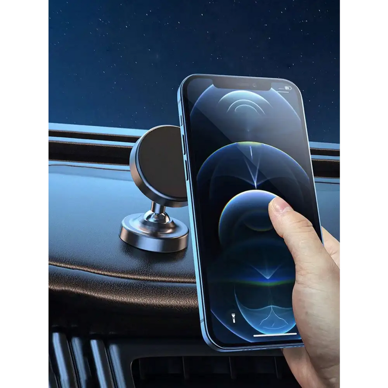 Magnetic Suction Car Navigation Bracket displaying smartphone attachment and rotation feature