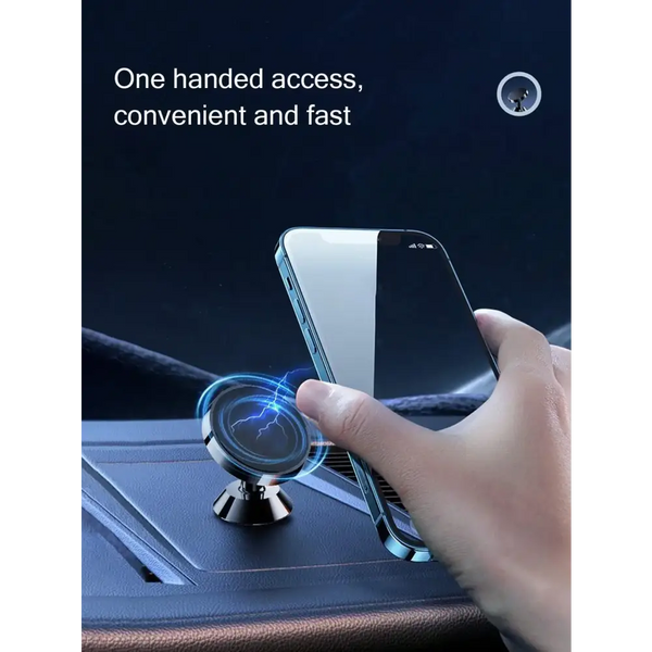 Magnetic suction car navigation bracket featuring a glowing blue ring and 360-degree rotation