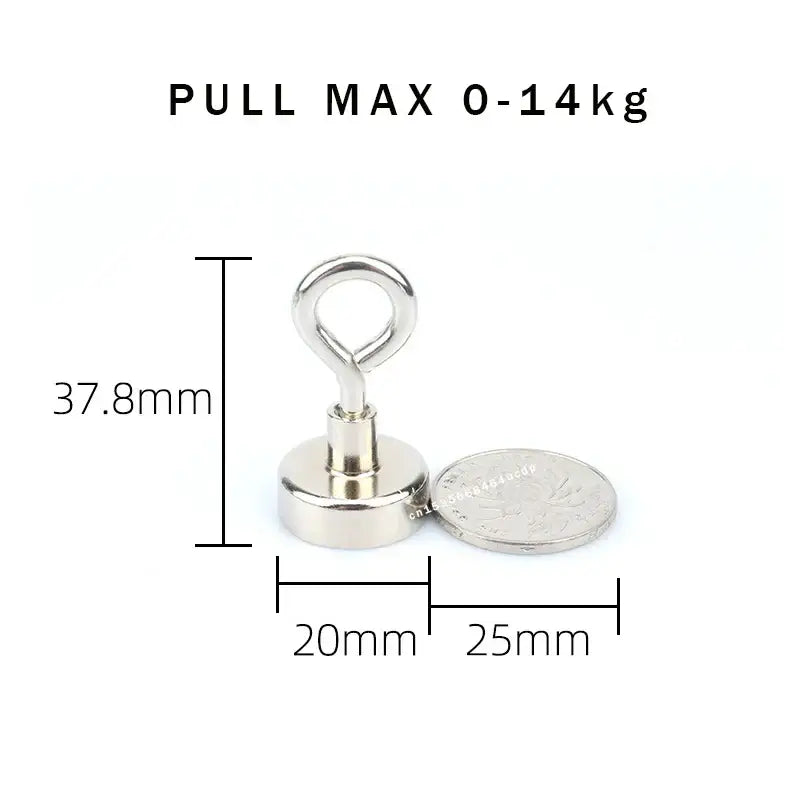 Magnetic hook showing dimensions of NoEnName Null Neodymium Industrial Magnet