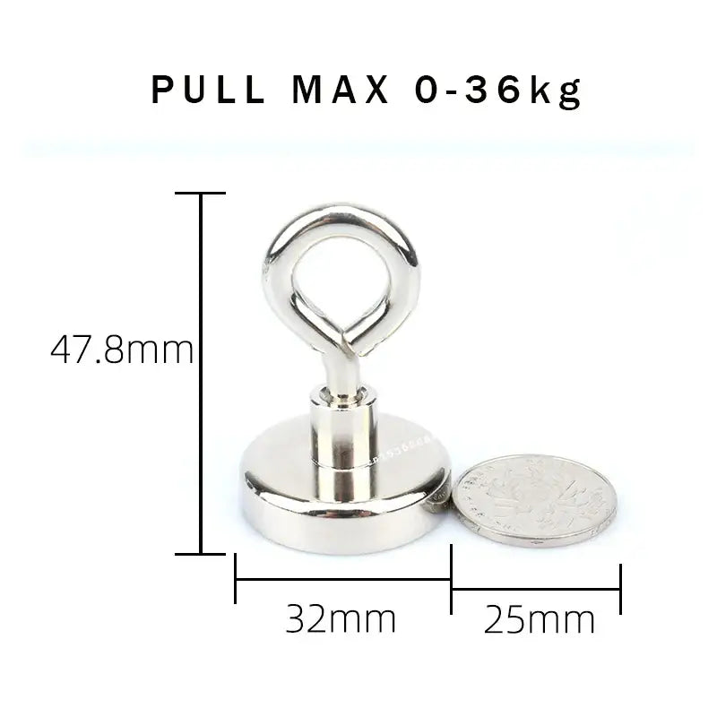 Metallic magnetic hook with eyelet top, part of NoEnName Null Neodymium Industrial Magnet