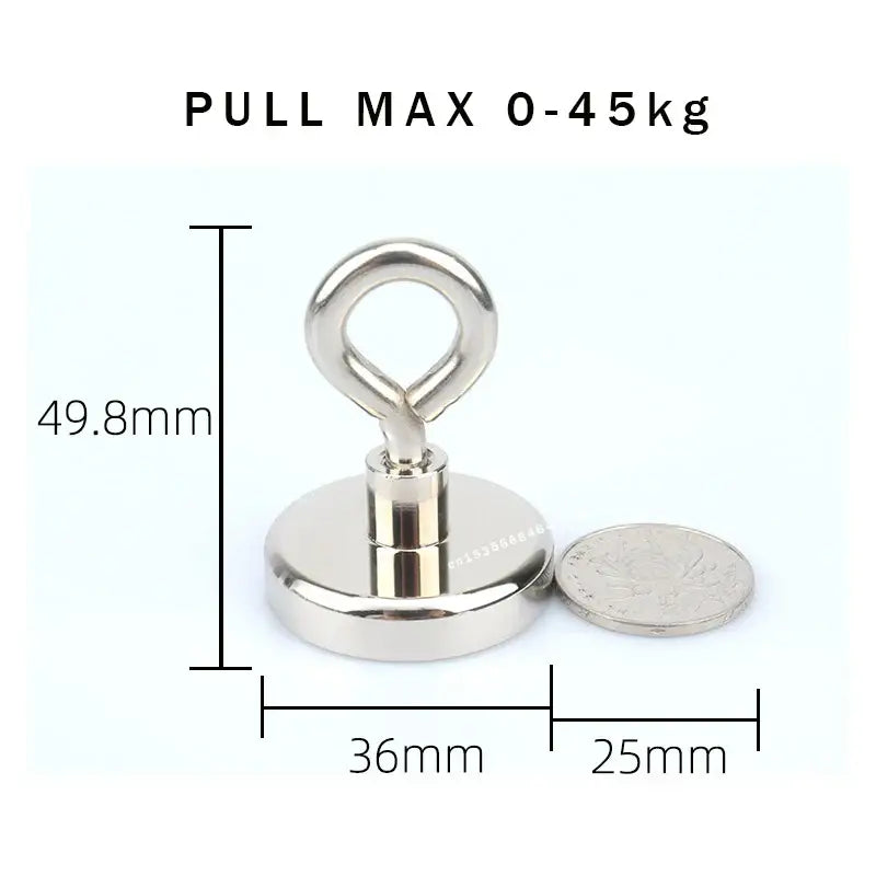 Metallic magnetic hook with circular base, part of NoEnName Null Neodymium Industrial Magnet