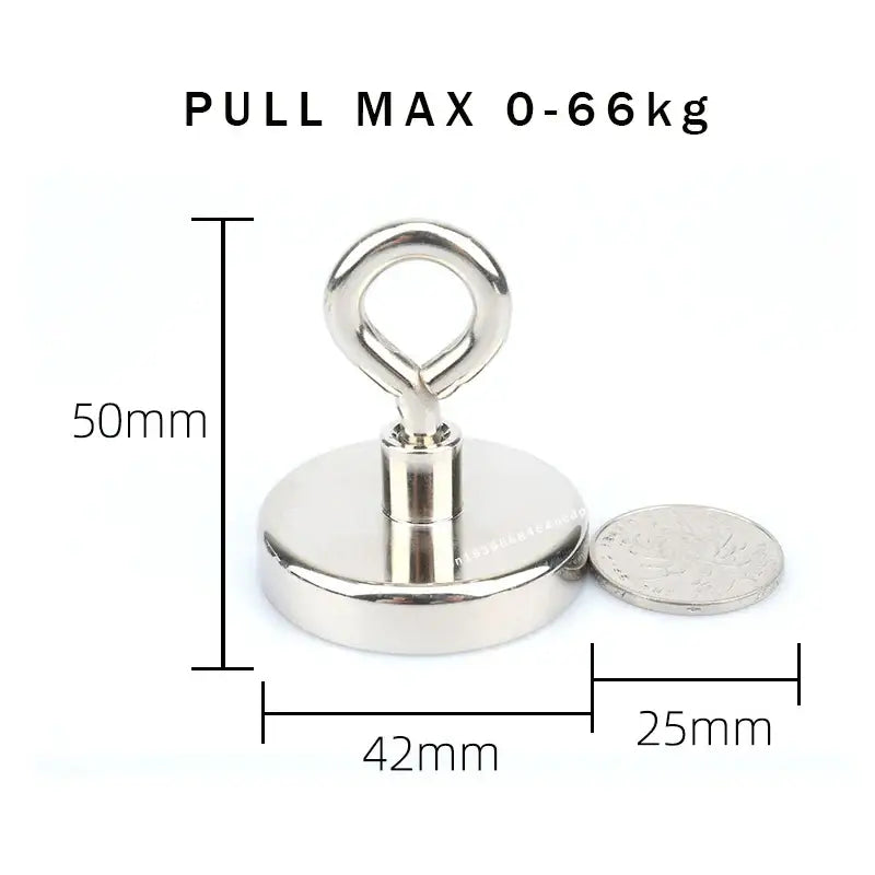 Metallic magnetic hook with eyelet, showcasing Neodymium Industrial Magnet features