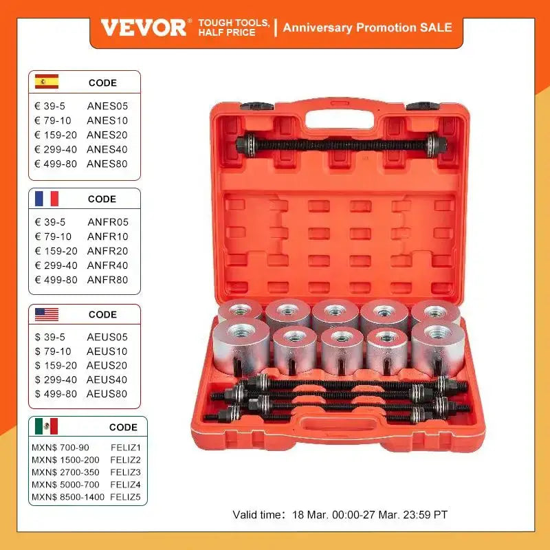 Red toolbox with bearing and bushing removal tools from NoEnName Null Origin, Mainland China