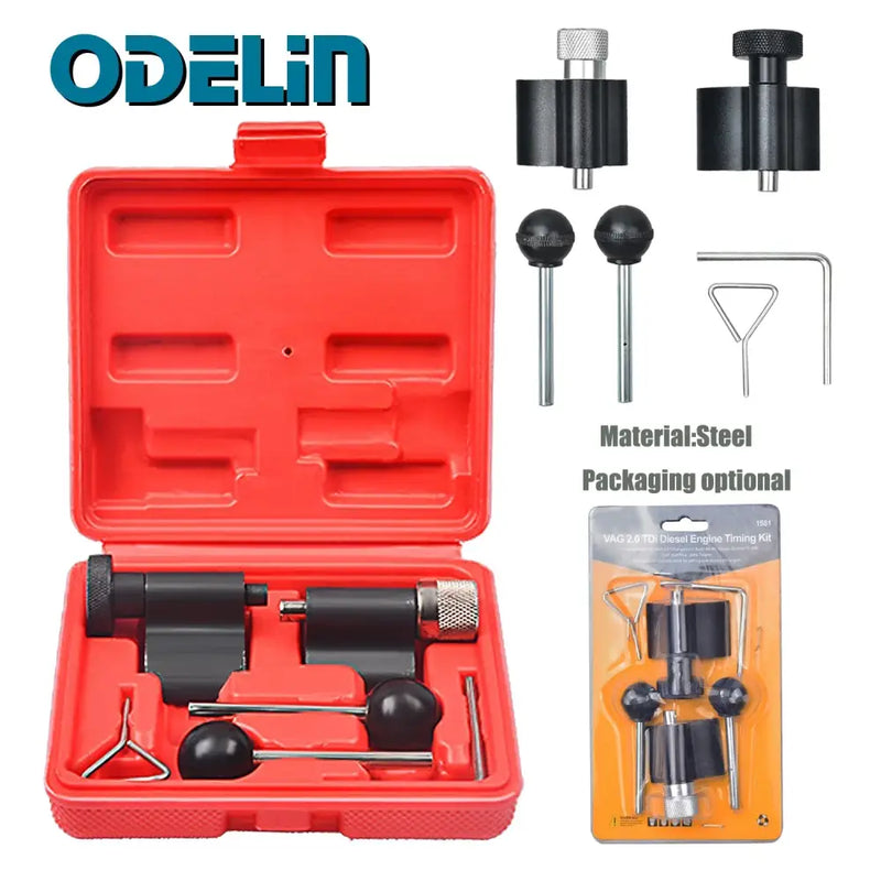 Red plastic case with automotive timing tool set, NoEnName Null Origin for Auto Diesel Engine