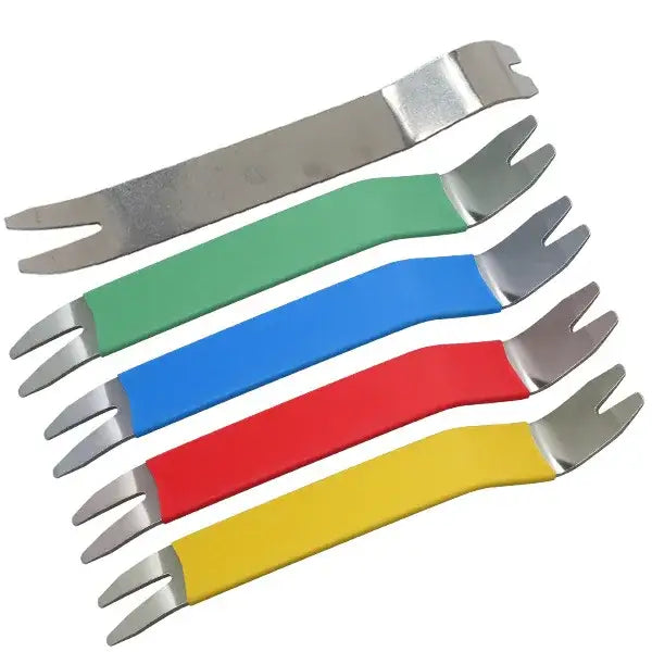 Colorful metal tire levers in a fan shape for NoEnName Null Origin car trim removal tools