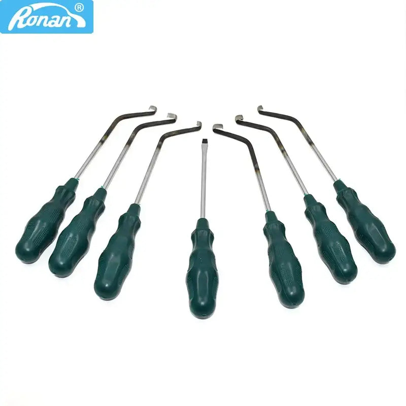 Set of seven green-handled hook pick tools from NoEnName Null Origin Cold Glue Knife Set