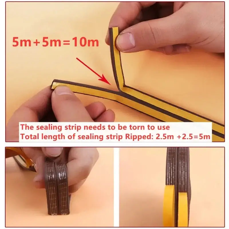 Sealing strip being torn to showcase NoEnName_Null Window Sealing Strips for insulation