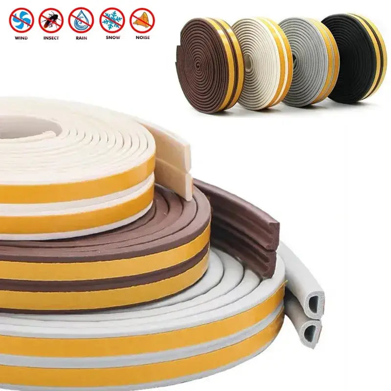 Weatherstripping tape rolls in various colors, ideal for door window sealing and insulation