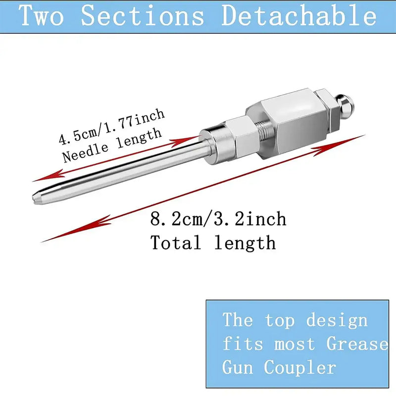 Detachable grease gun needle from NoEnName Null Origin with labeled dimensions for precision