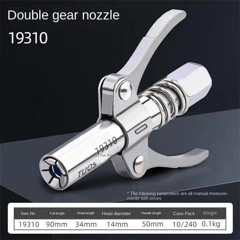 Double gear nozzle with spring-loaded mechanism for NoEnName Null Origin Grease Guns