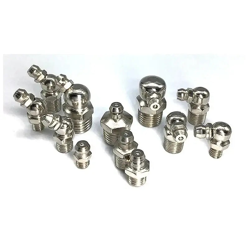 Assortment of metal grease fittings including NoEnName Null Origin grease nipples